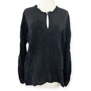 Johnny Was Daisy Arianda Blouse Women's S Embroidered Black Peasant Top Pullover